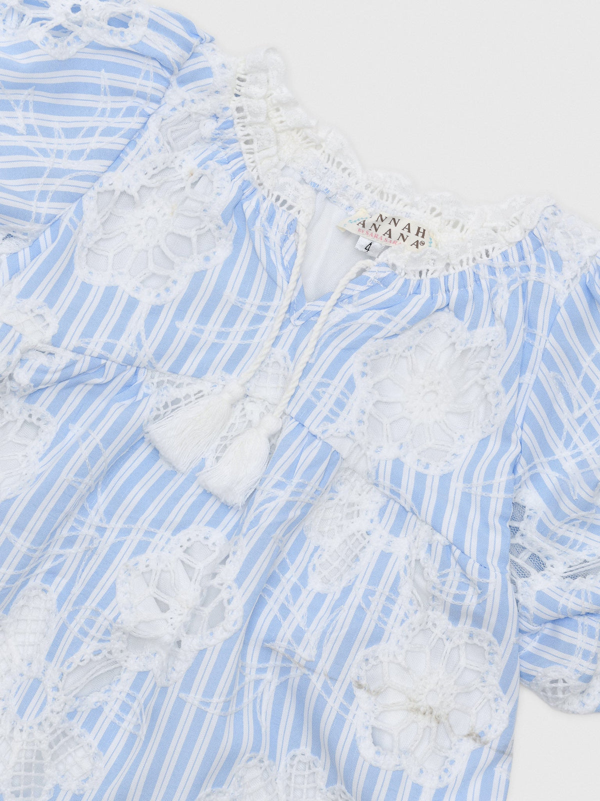 Hannah Banana Girls' Stripe Eyelet Bubble Sleeve Dress