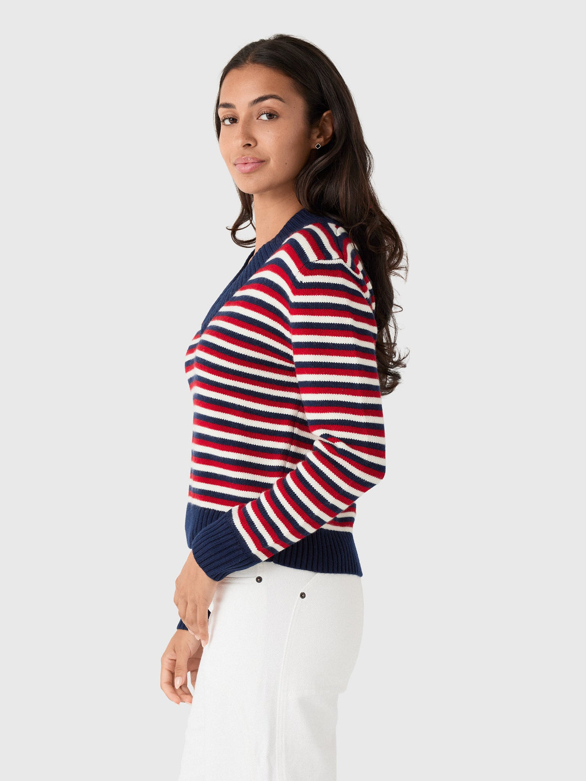 Rosie Assoulin Women's Striped V-Neck Sweater