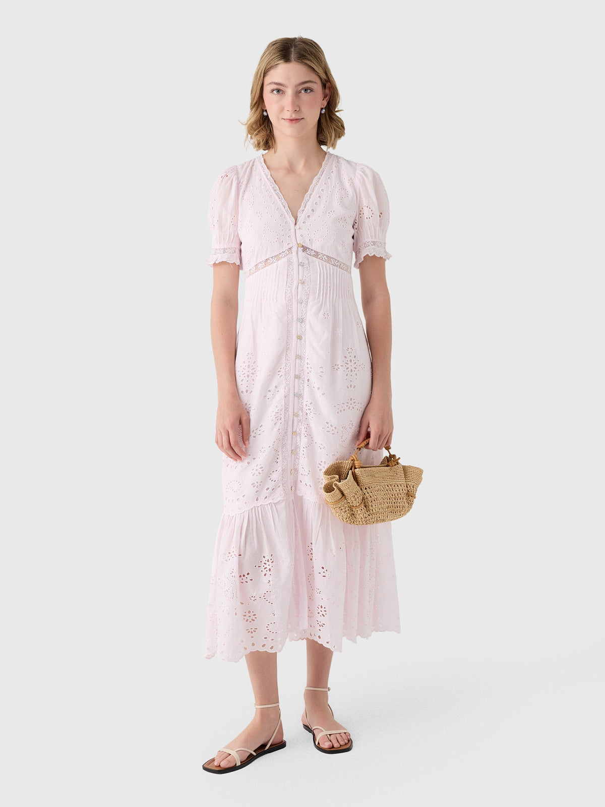 LoveShackFancy Women's Tarragon Cotton Bandana Eyelet Midi Dress