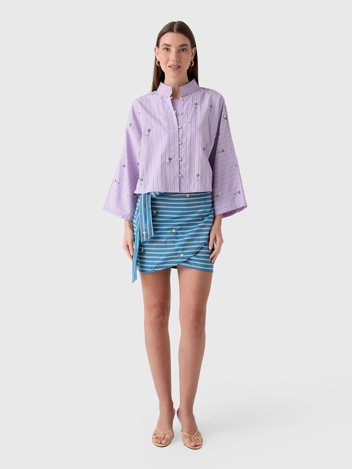 La Vie Women's Bouquet Striped Mini Wrap Skirt