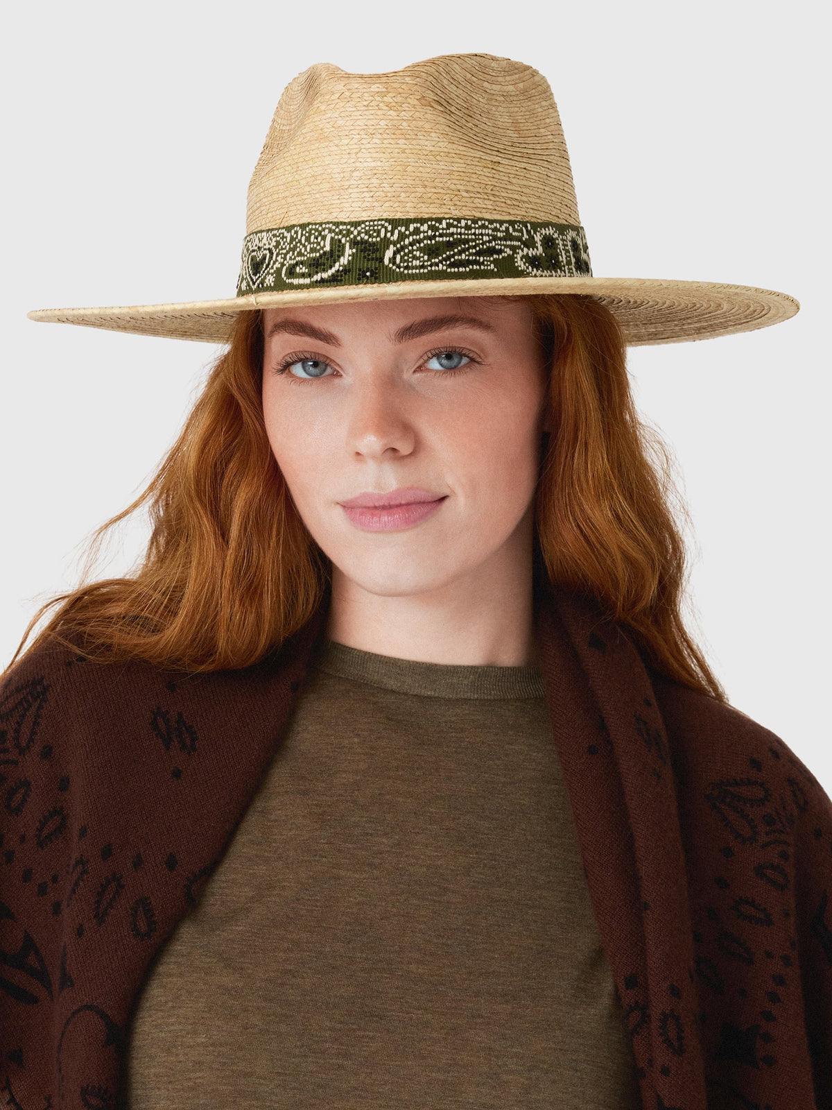 Sunshine Tienda Women's Olive Bandana Palm Hat