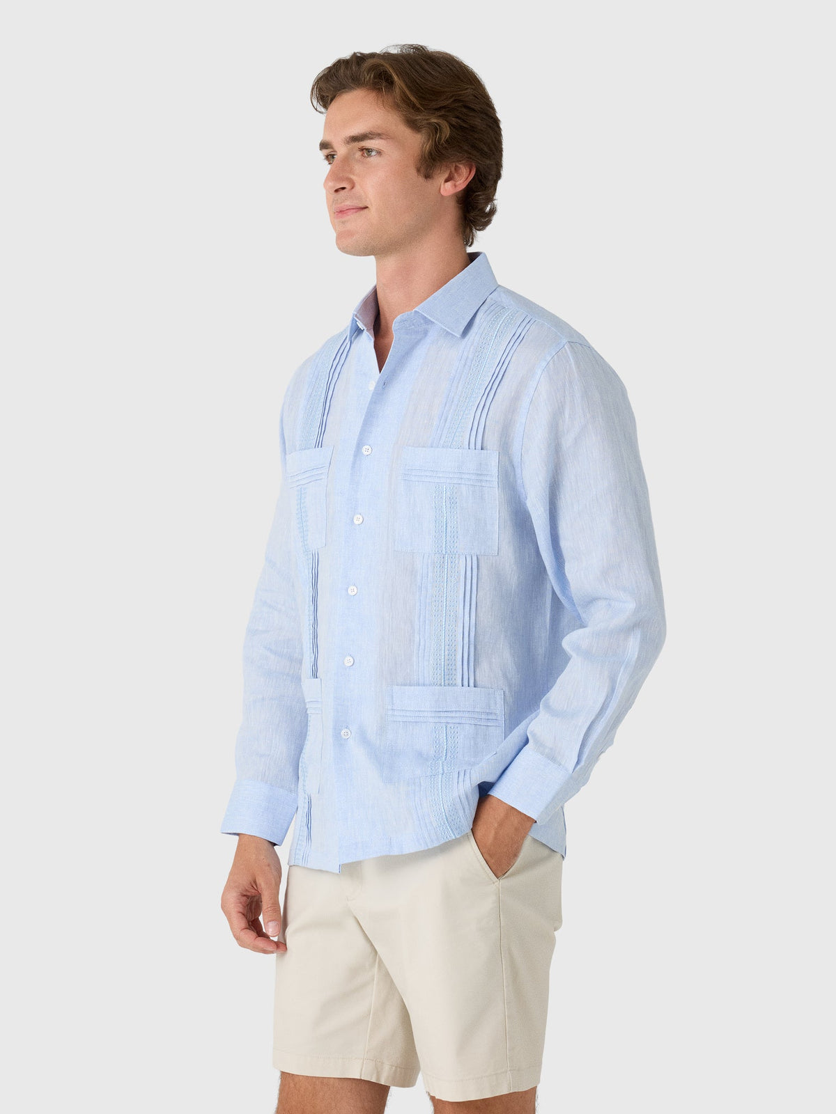 Centuria Men's Long Sleeve Linen Guayabera Shirt