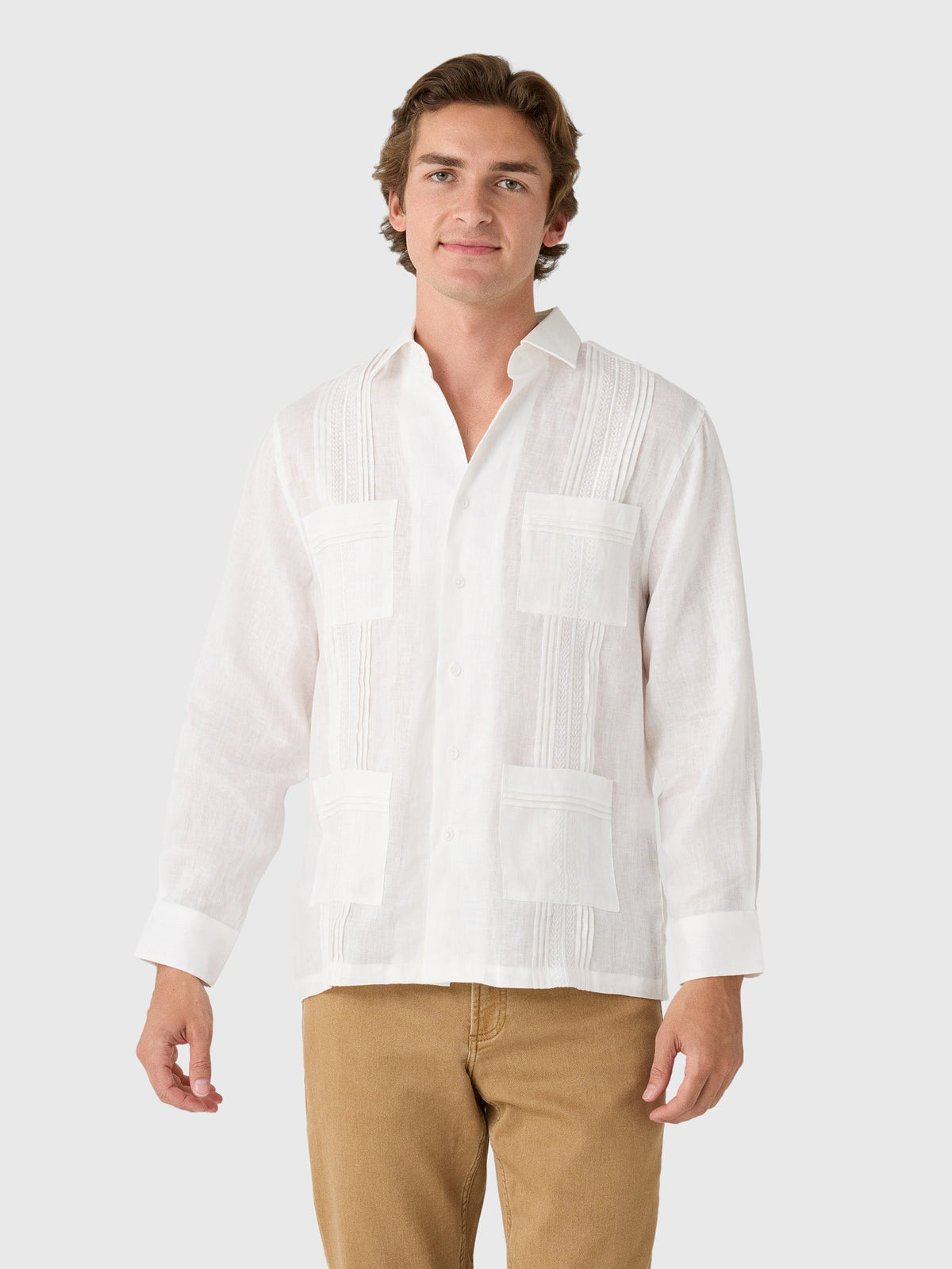 Centuria Men's Long Sleeve Linen Guayabera Shirt