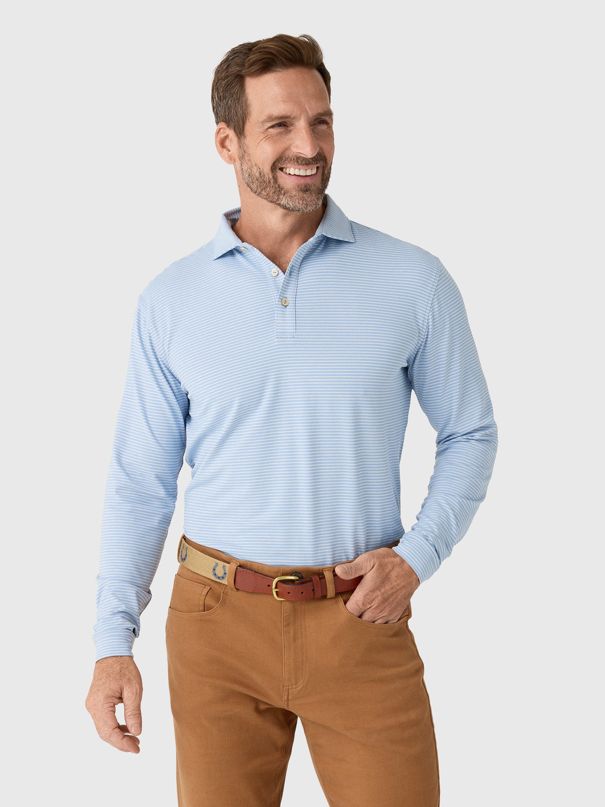 Peter Millar Crown Sport Men's Lyons Stripe Long-Sleeve Performance Jersey Polo