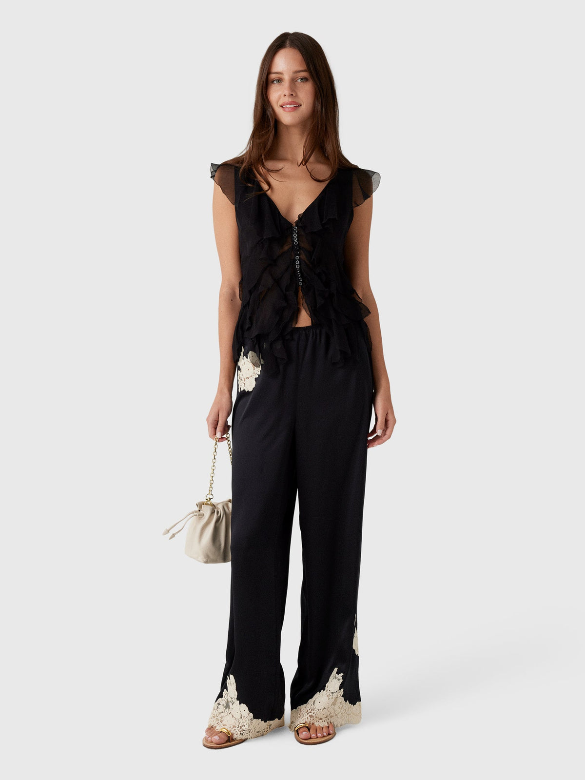 LoveShackFancy Women's Elvareen Silk Ruffle Top