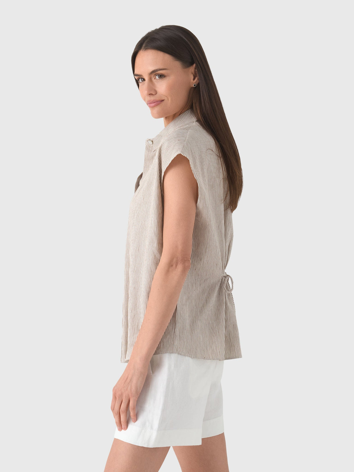 Vince Women's Ticking Stripe Linen-Cotton Cap-Sleeve Blouse
