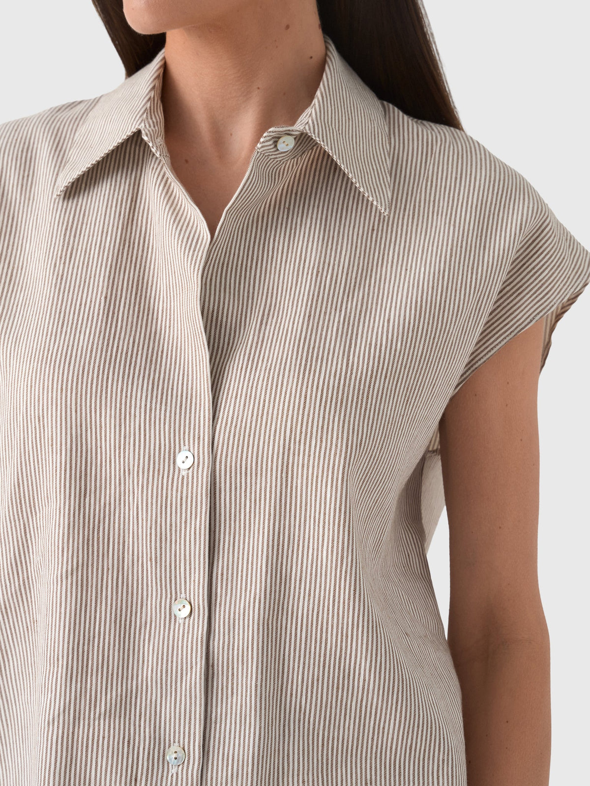 Vince Women's Ticking Stripe Linen-Cotton Cap-Sleeve Blouse