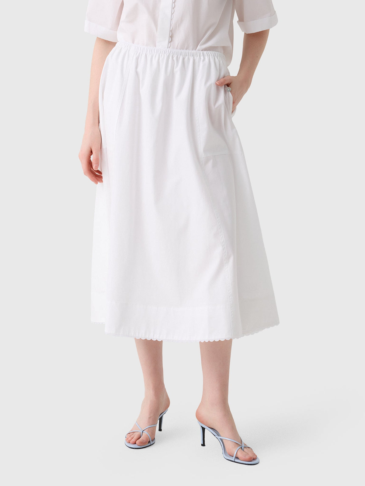 Vince Women's Scallop-Detail Cotton Midi Skirt