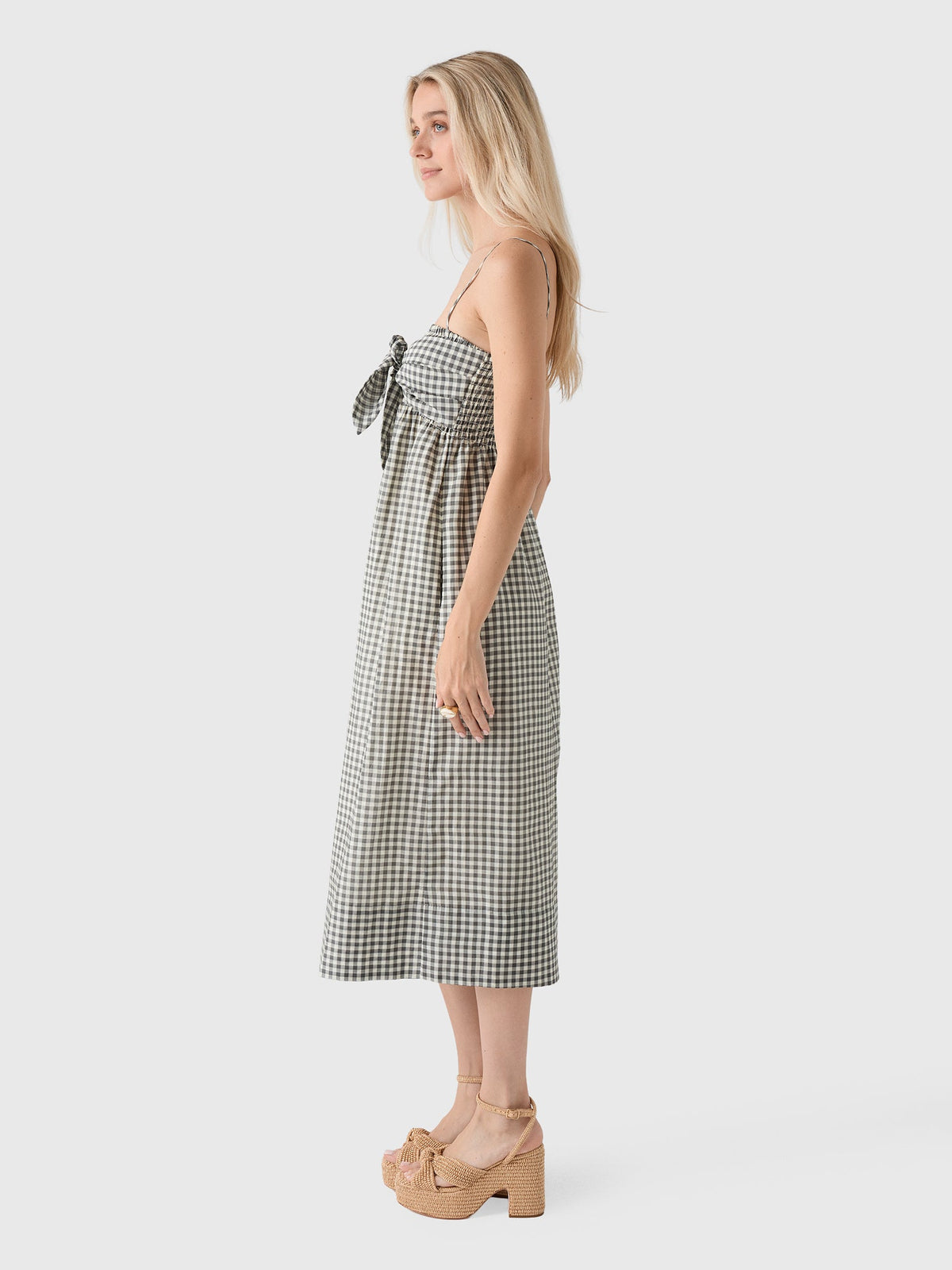 Vince Women's Gingham Cotton-Silk Tie Smocked Dress