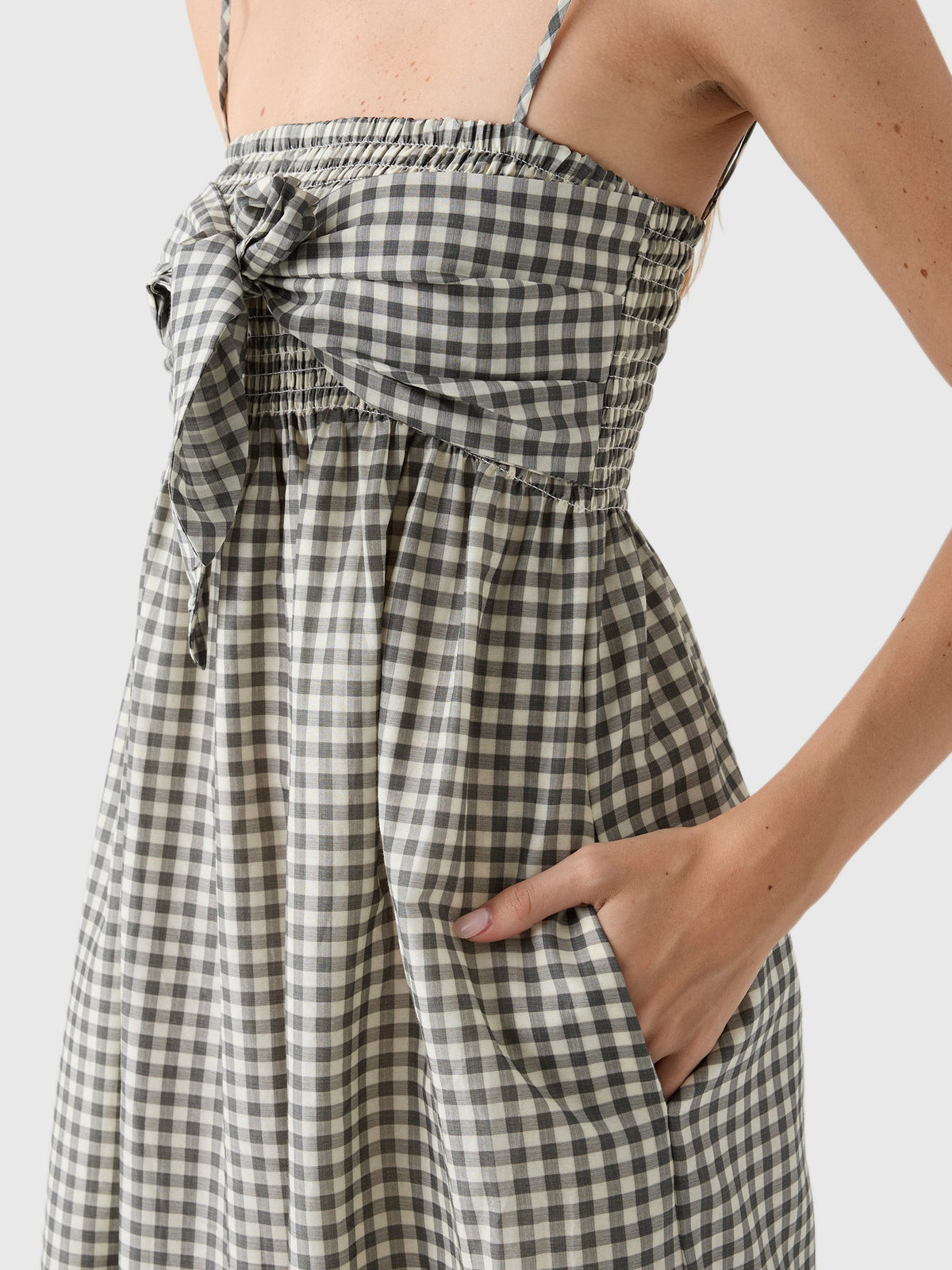 Vince Women's Gingham Cotton-Silk Tie Smocked Dress