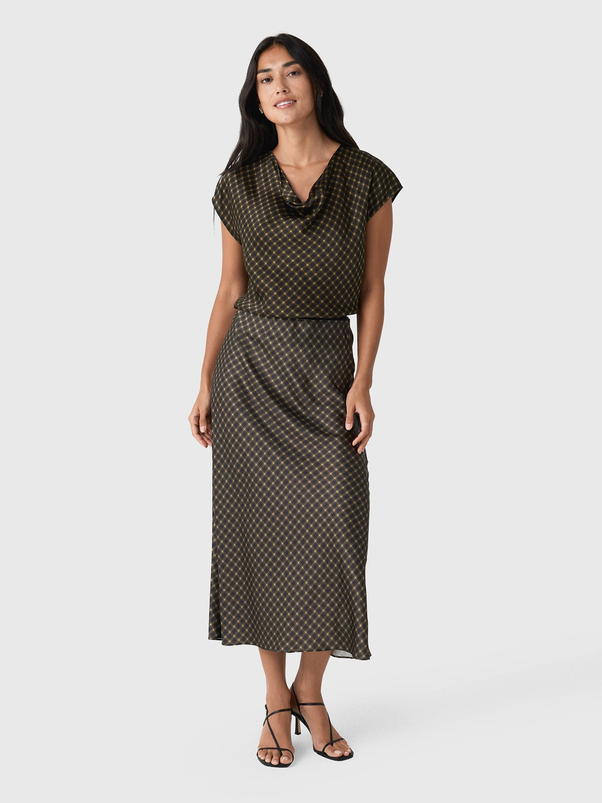 Vince Women's Ombré Plaid Lingerie-Trim Satin Slip Skirt