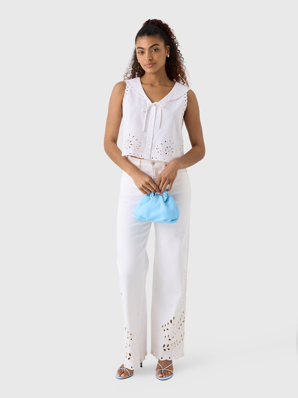 Le Jean Women's Embroidered Eyelet Sailor Top