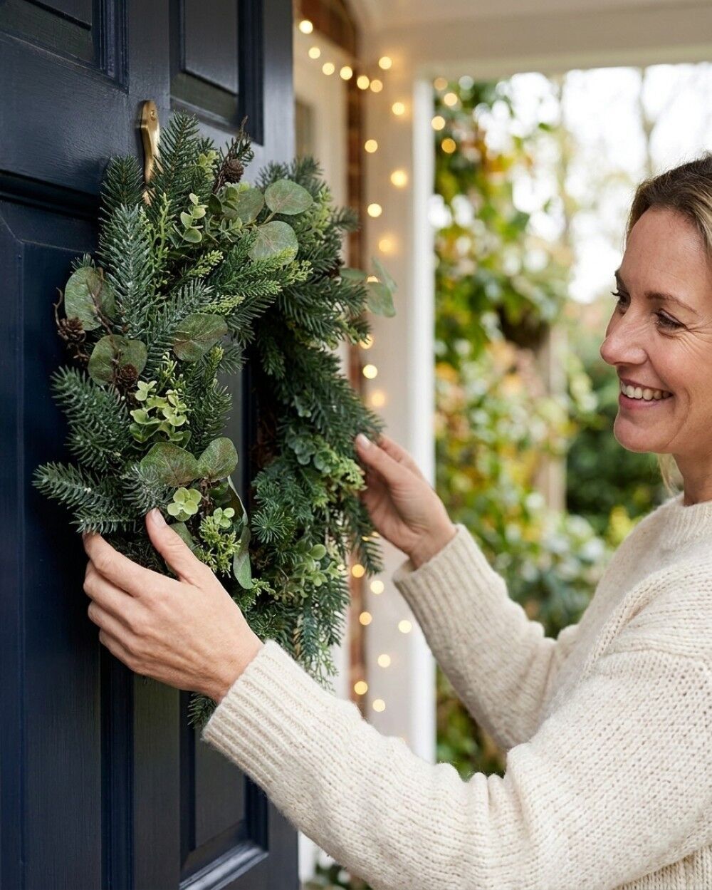 60cm Botanical Mixed Foliage Christmas Wreath With Pine ConesGreen with Brown