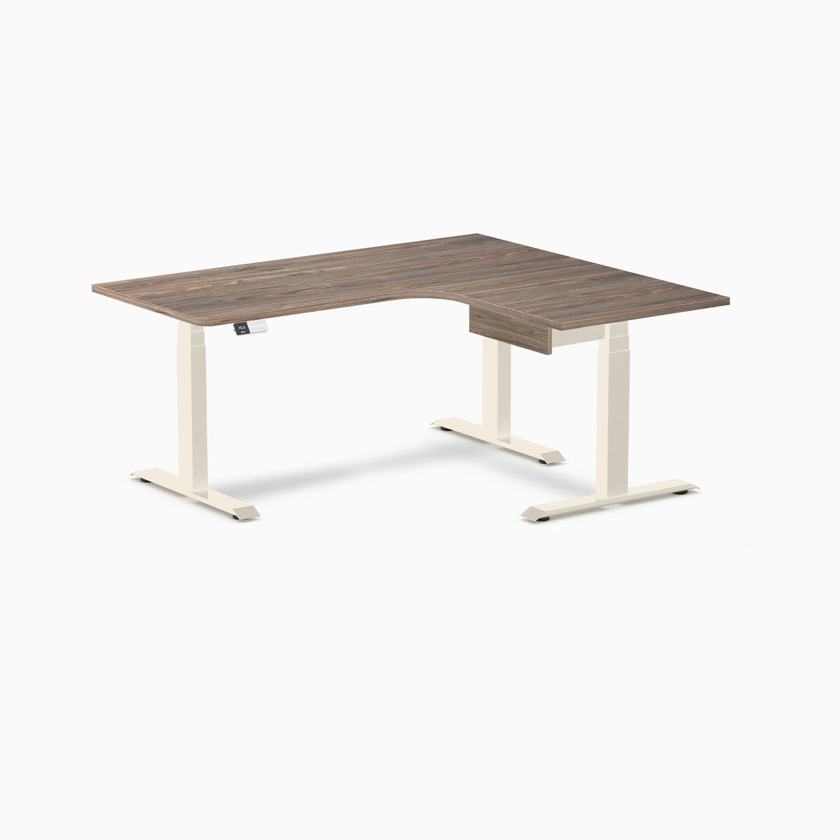 Desky L-Shape Melamine Standing Desk With Drawer 160cm - Right Return Natural Walnut Top and Wheat Leg