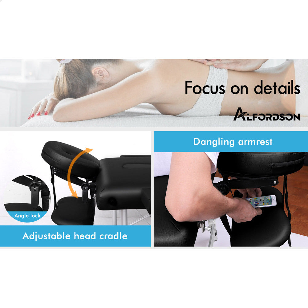 ALFORDSON Massage Table 3 Fold 85cm Portable (Black)