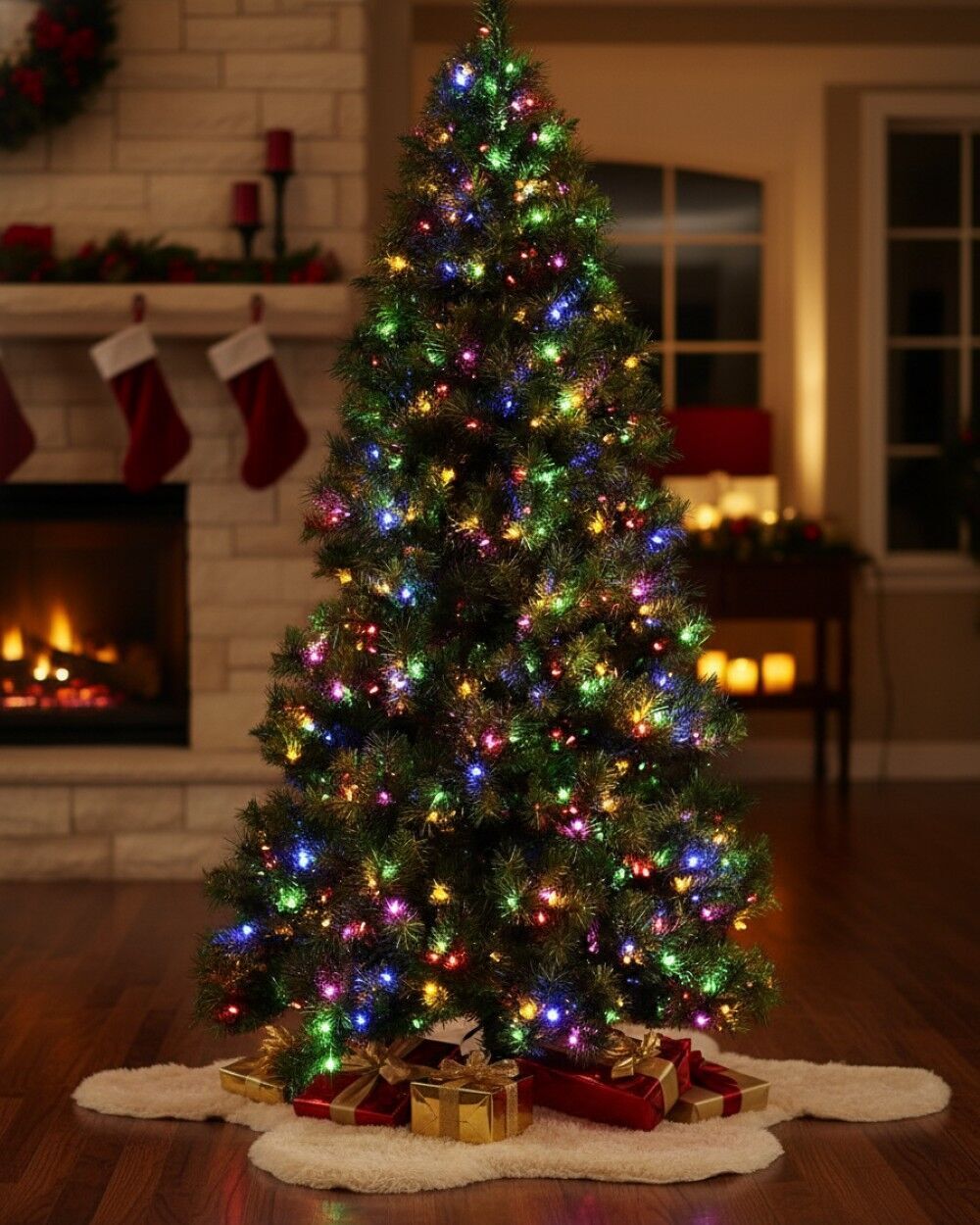 2.3m Glorious Pacific Green Dual LED Pre-Lit Tree | 1361 Tips & 550 LightsGreen with Warm White & Multi Colour