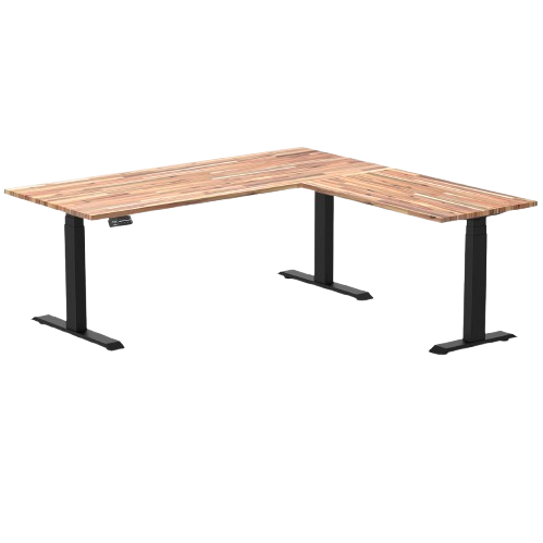 Desky Bamboo L-Shape Sit Stand Desk 180x175cm (Acacia Top/Matte Black Leg)