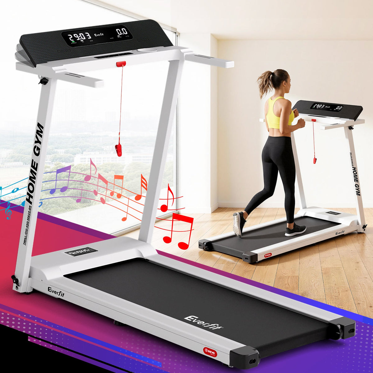 Everfit 2 in 1 Treadmill Electric Home Gym Fitness Exercise Fully Foldable 450mm White