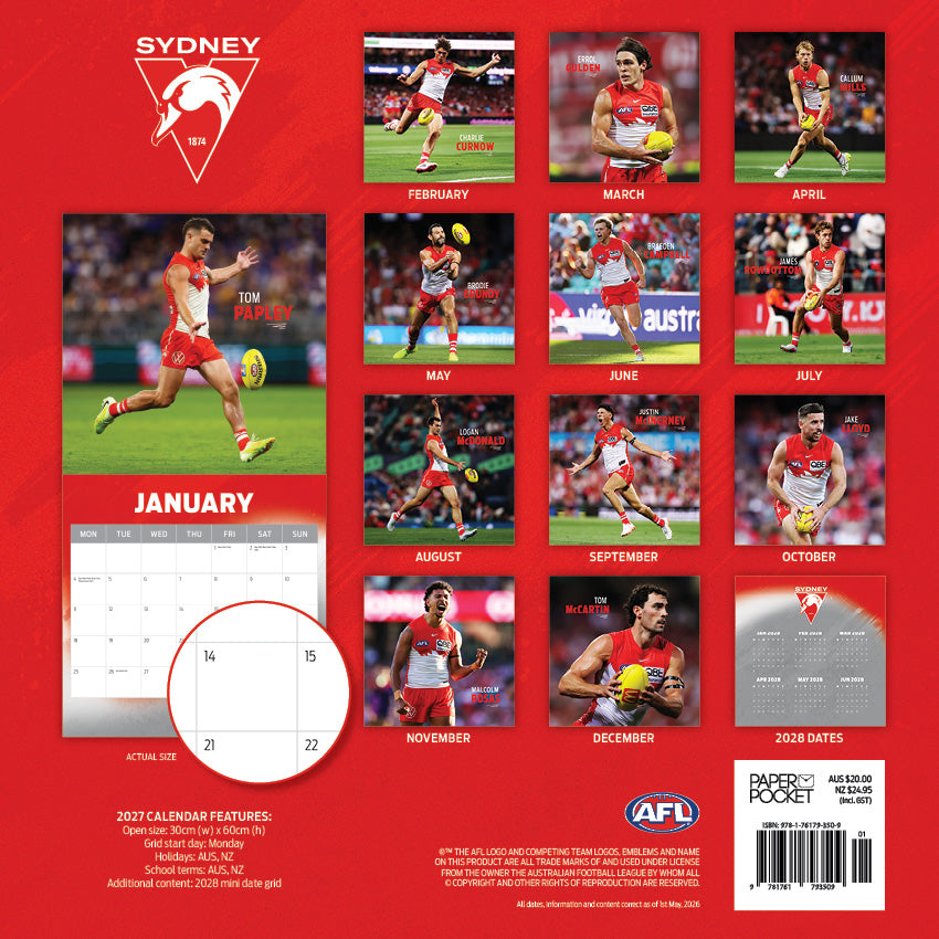 AFL Sydney Swans Calendar 2027
