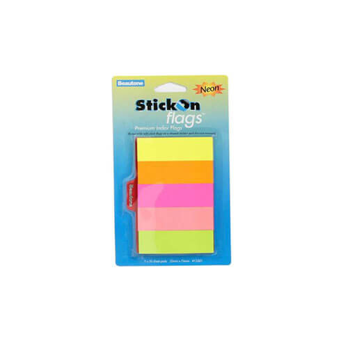 Beautone Stick On Flags 250 Sheets (Assorted Neon) - 15x50mm