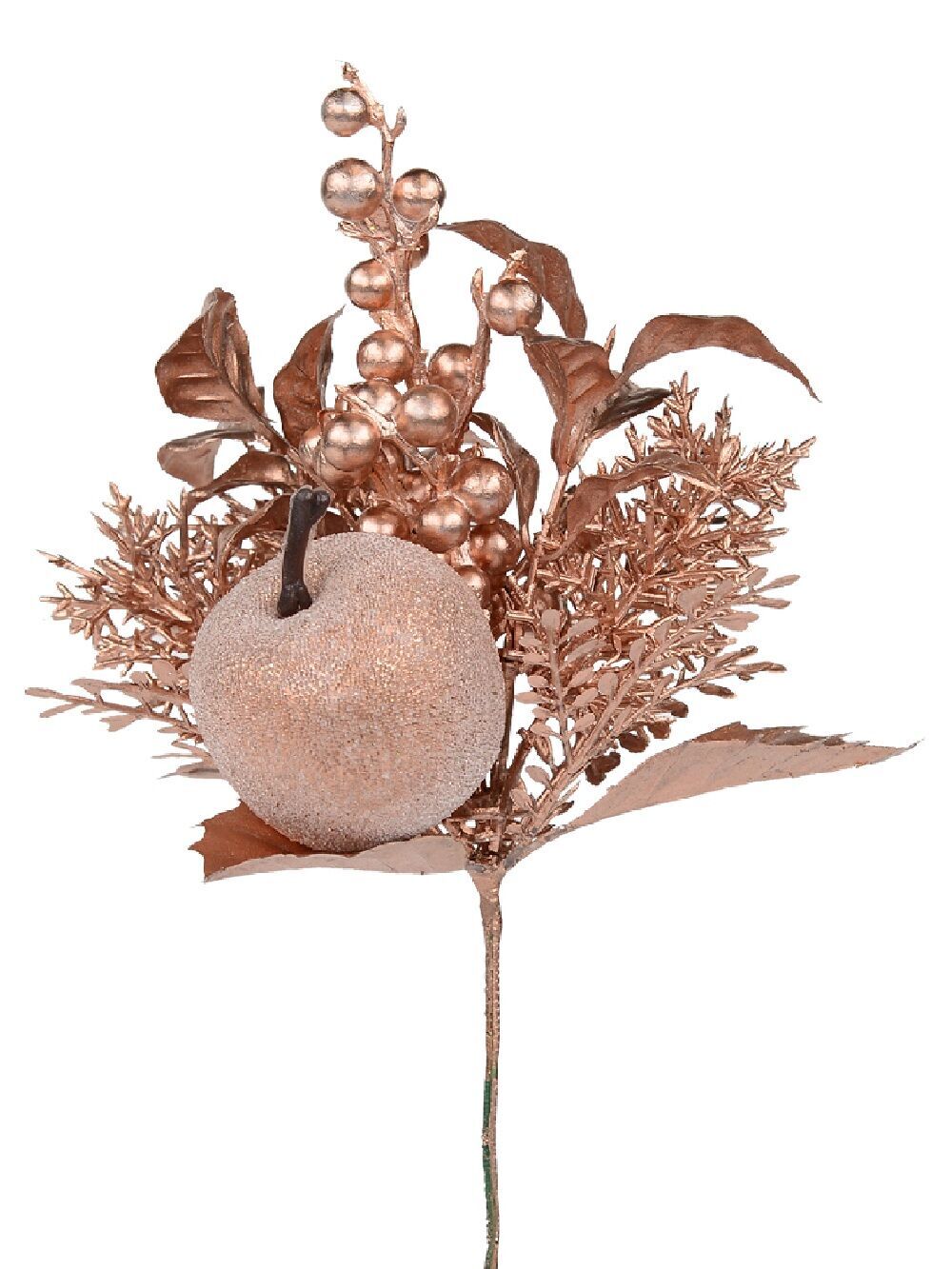 Rose Gold Apple, Berry & Assorted Foliage Christmas Tree Stem Pick | 12cmRose Gold