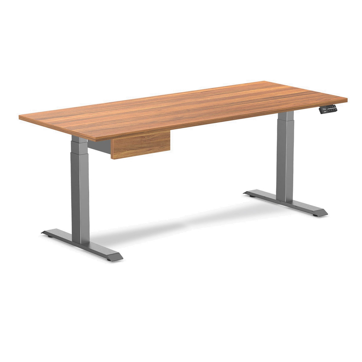 Desky Dual Melamine Standing Desk With Drawer 180cm Prime Oak Desktop and Space Grey Frame