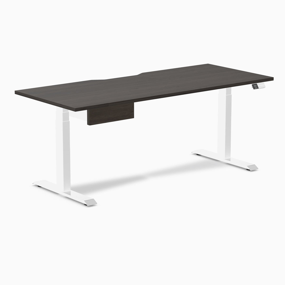 Desky Dual Scalloped Melamine Standing Desk With Drawer - Burnished Wood / 1800x750mm / White