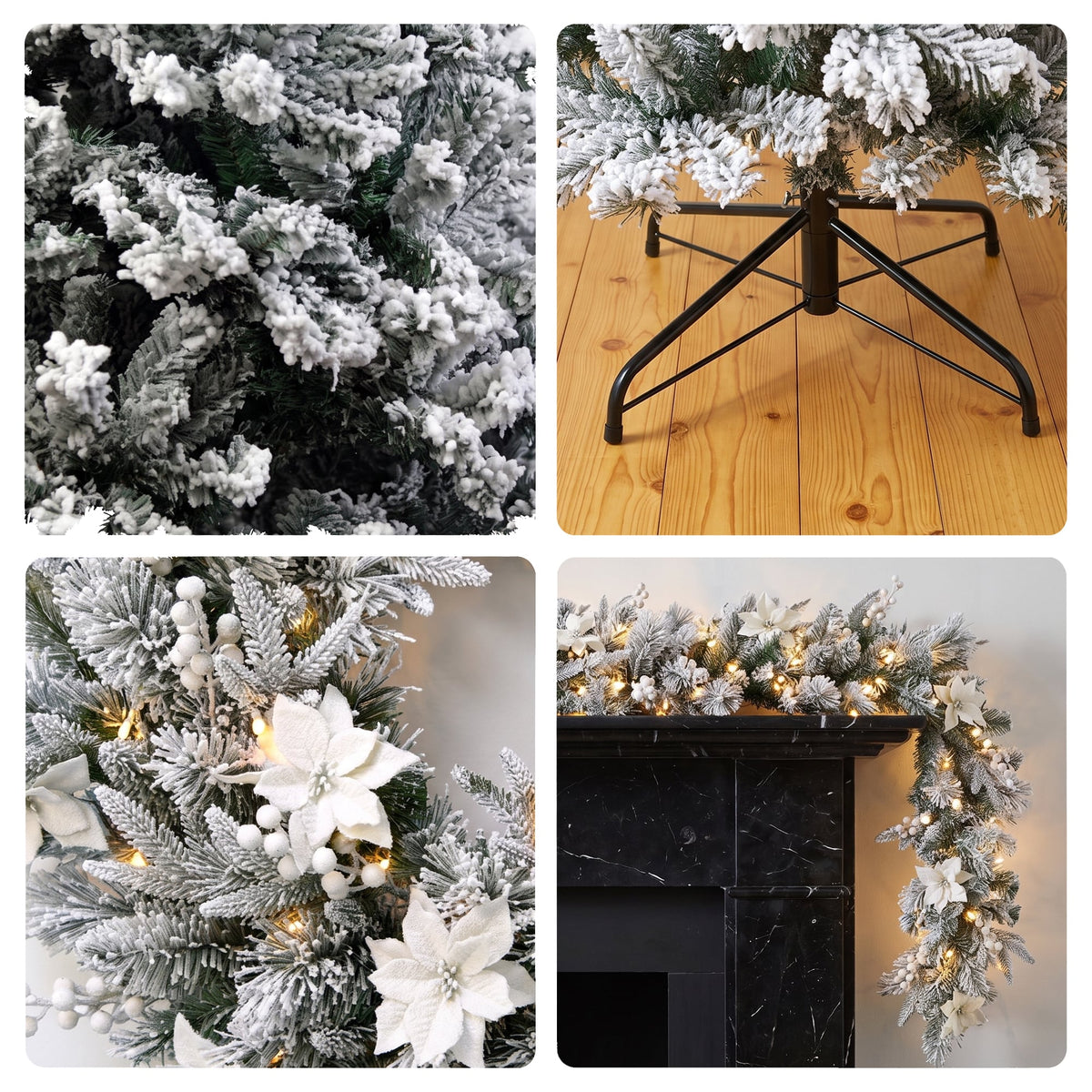 Christabelle Snow-Tipped Christmas 3pc Set 2.4m Christmas Tree Wreath and Garland with LED Lights Holiday Decor