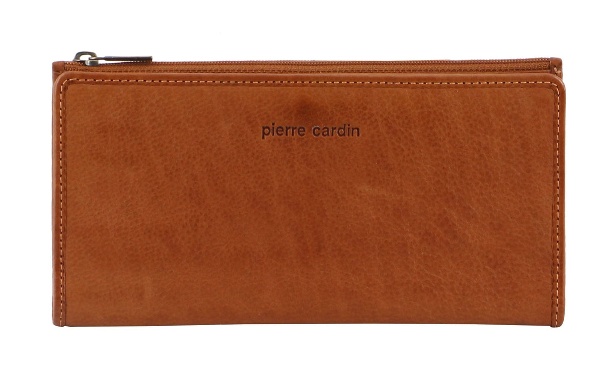 Pierre Cardin Women's Genuine Leather Bi-Fold Protected RFID Wallet Cognac
