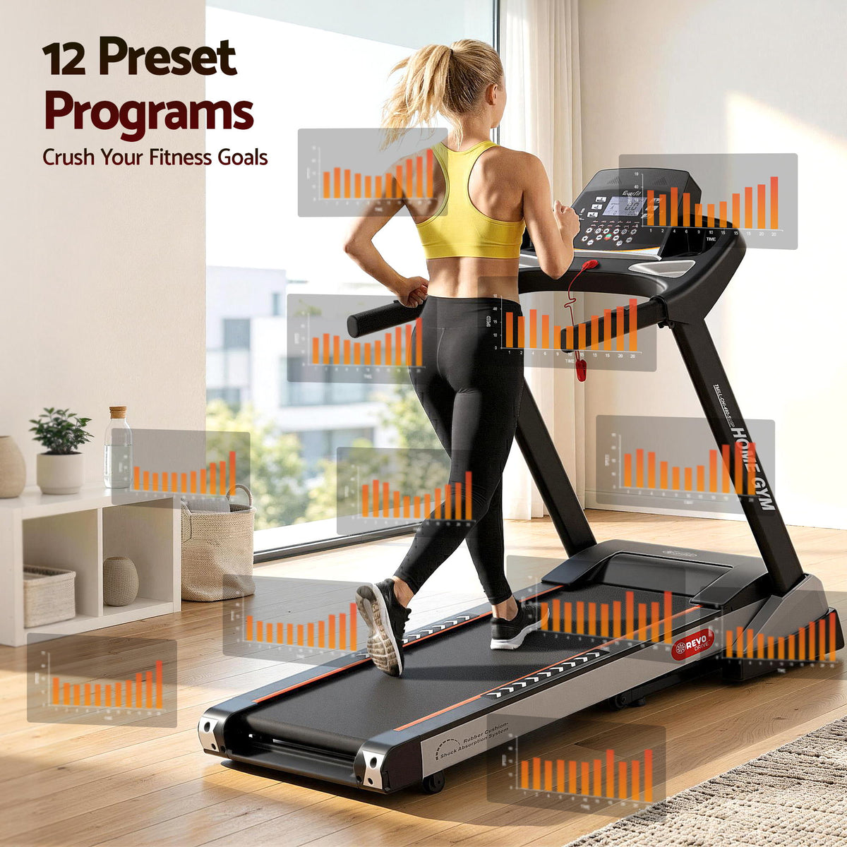 Everfit Treadmill Electric Auto Incline Spring Home Gym Fitness Exercise 480mm