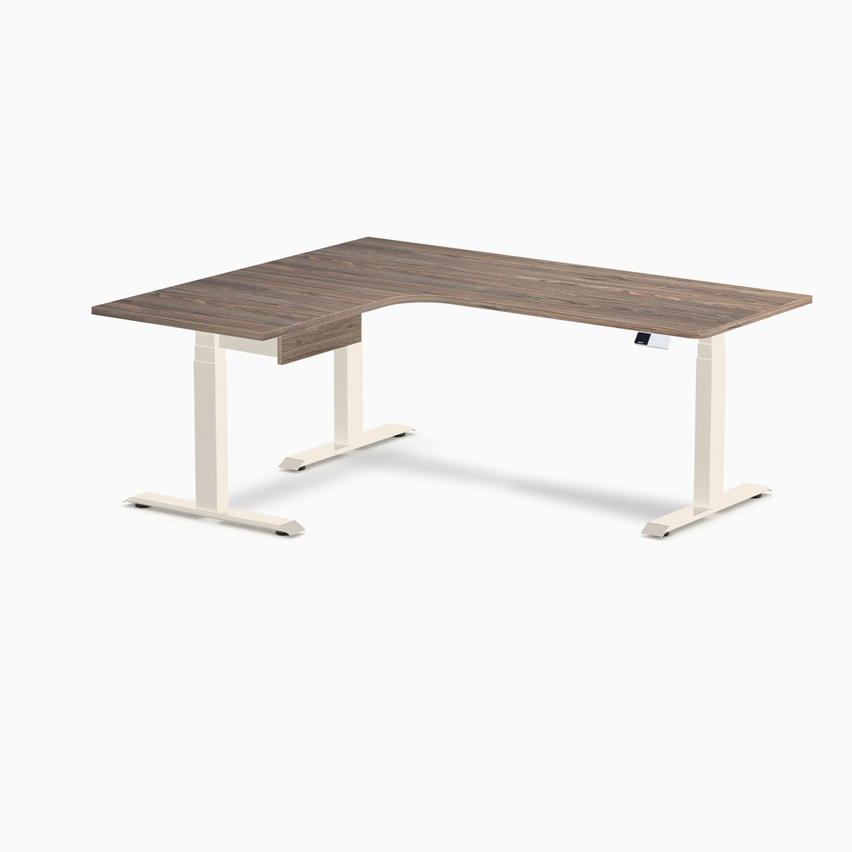Desky L-Shape Melamine Standing Desk With Drawer 180cm - Left Return Natural Walnut Top and Wheat Leg