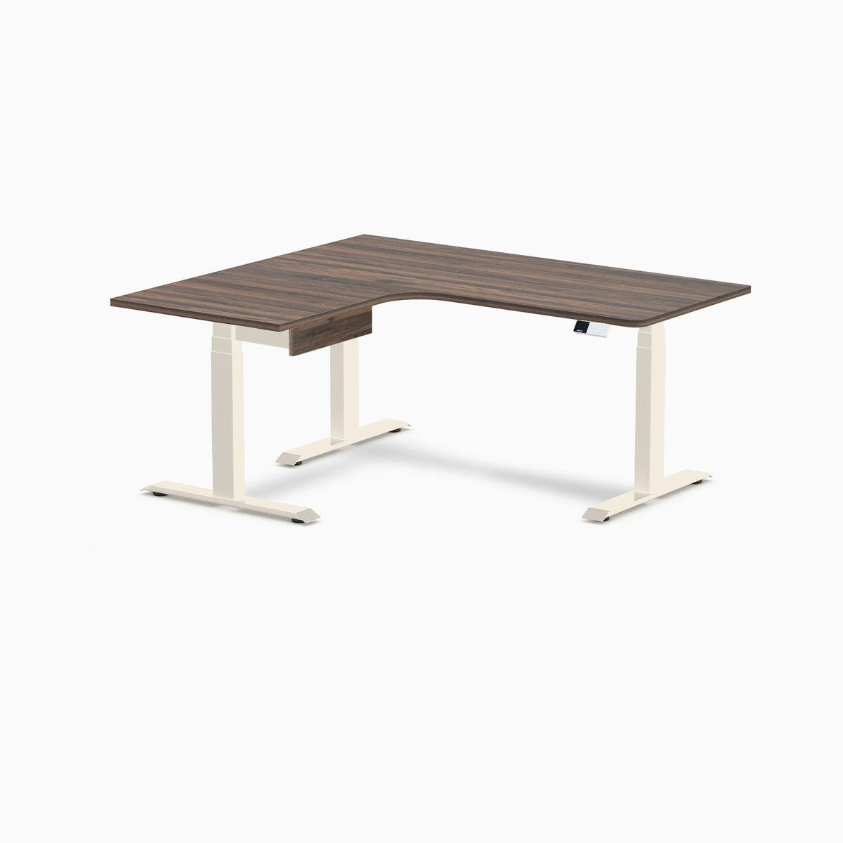 Desky L-Shape Melamine Standing Desk With Drawer 160cm - Left Return Jarrah Legno Top and Wheat Leg