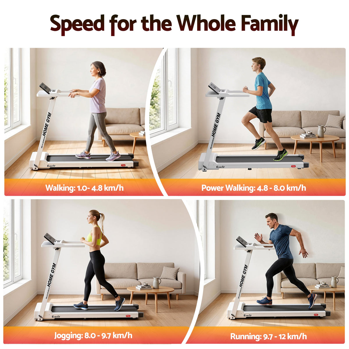 Everfit 2 in 1 Treadmill Electric Home Gym Fitness Exercise Fully Foldable 450mm White