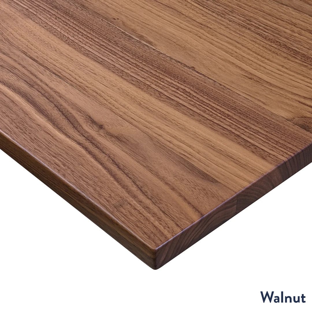 Desky Hardwood L-Shape Sit Stand Desk 150 x 155 cm Walnut Top and Matte Black Leg