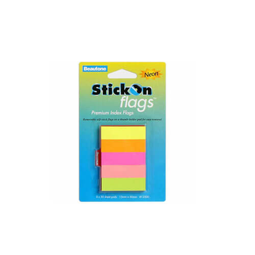 Beautone Stick On Flags 250 Sheets (Assorted Neon) - 15x50mm