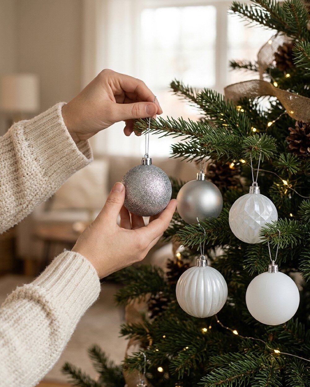 35x Lustrous Silver & Matte White Mixed Essential Baubles | 60mmSilver & White