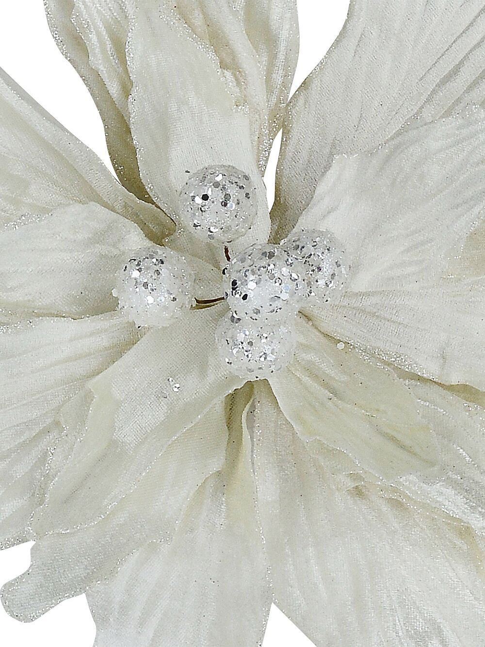 Large Ivory Poinsettia With Glitter & Sequins Christmas Clip Pick | 44cmIvory with Silver