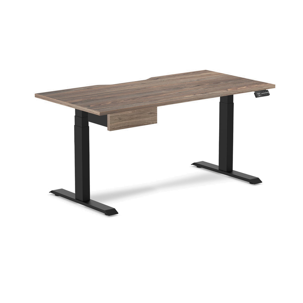 Desky Dual Scalloped Melamine Standing Desk With Drawer - Natural Walnut / 1500x750mm / Matte Black