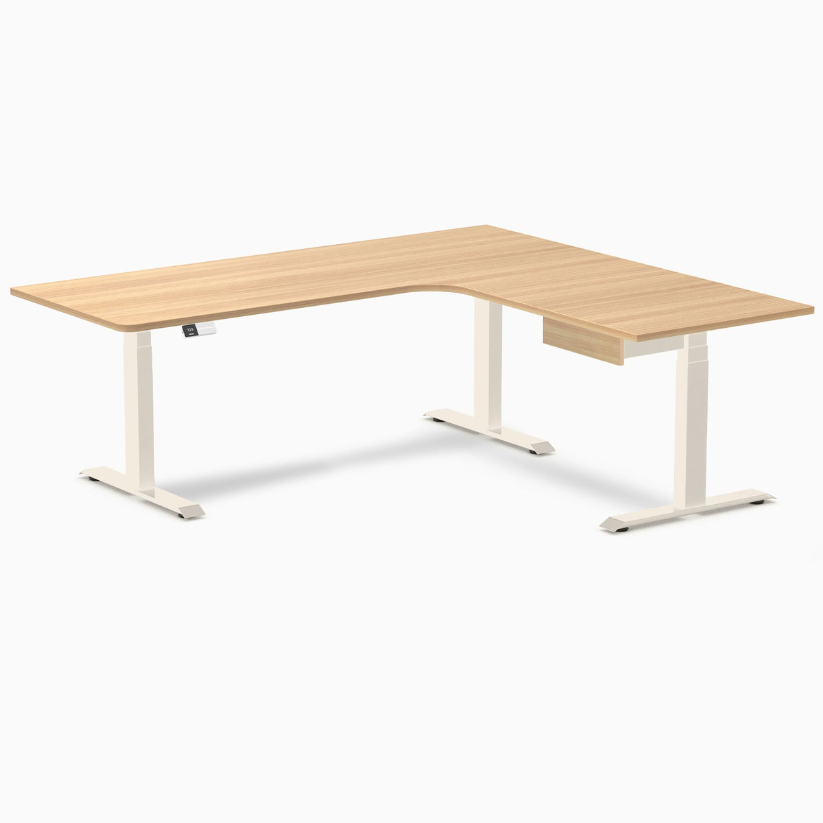 Desky L-Shape Melamine Standing Desk With Drawer 200cm - Right Return Sublime Teak Top and Wheat Leg