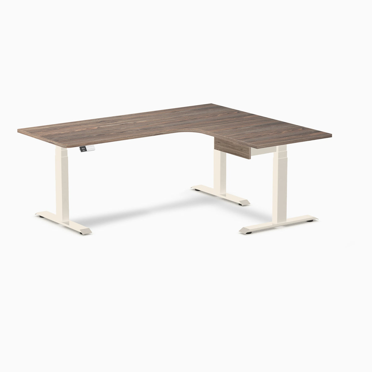 Desky L-Shape Melamine Standing Desk With Drawer 180cm - Right Return Natural Walnut Top and Wheat Leg