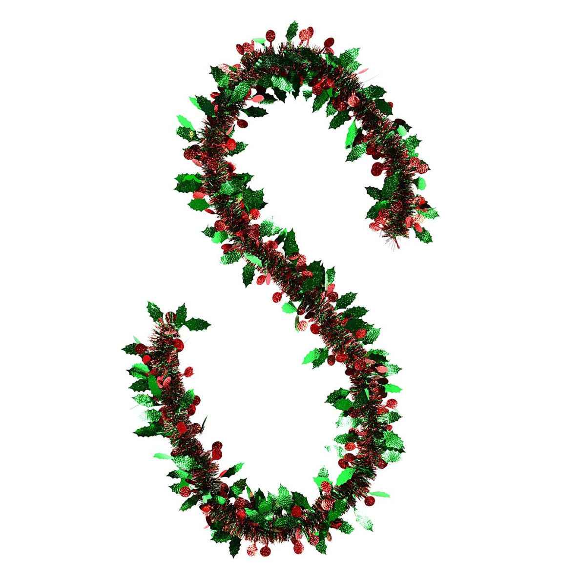 Premium Decorated 6ply Holly and Berry Christmas Tinsel Garland 2m x 15cm (Red/Green)