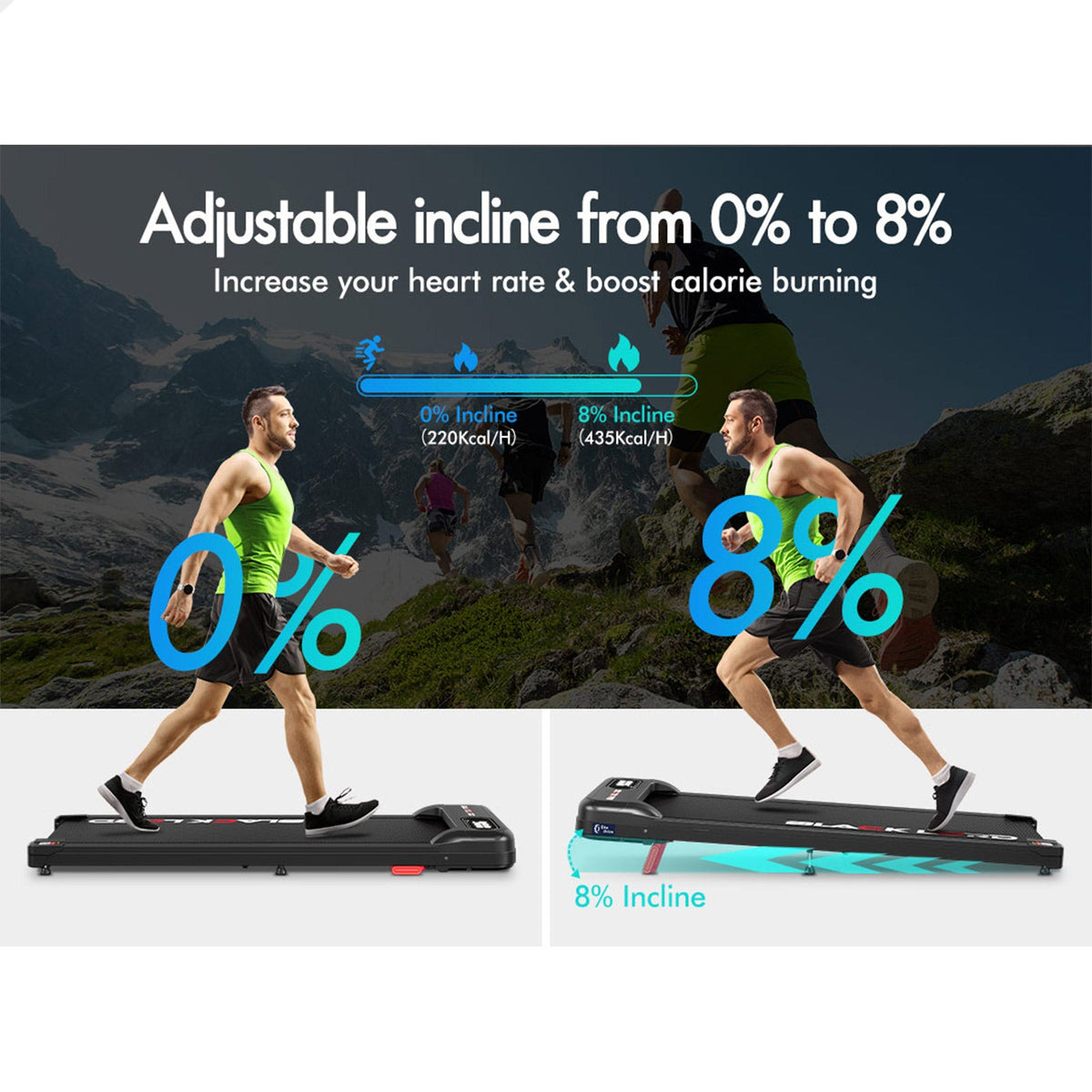 BLACK LORD Treadmill Electric Walking Pad Incline Home Gym Remote Control (Black)