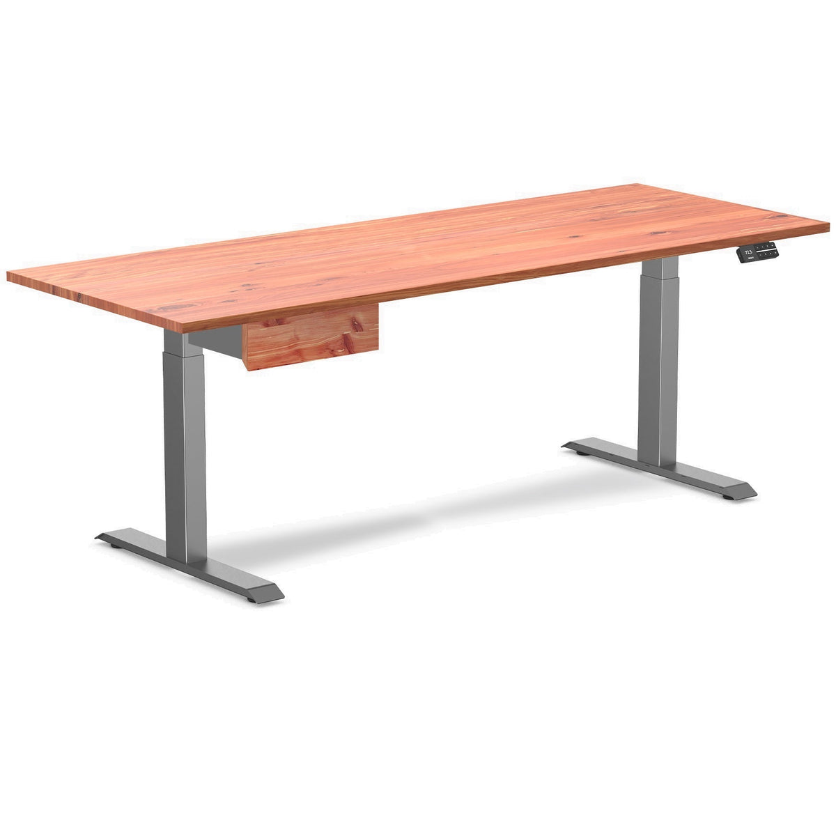 Desky Dual Softwood Standing Desk With Drawer 200cm Red Cedar Desktop and Space Grey Frame