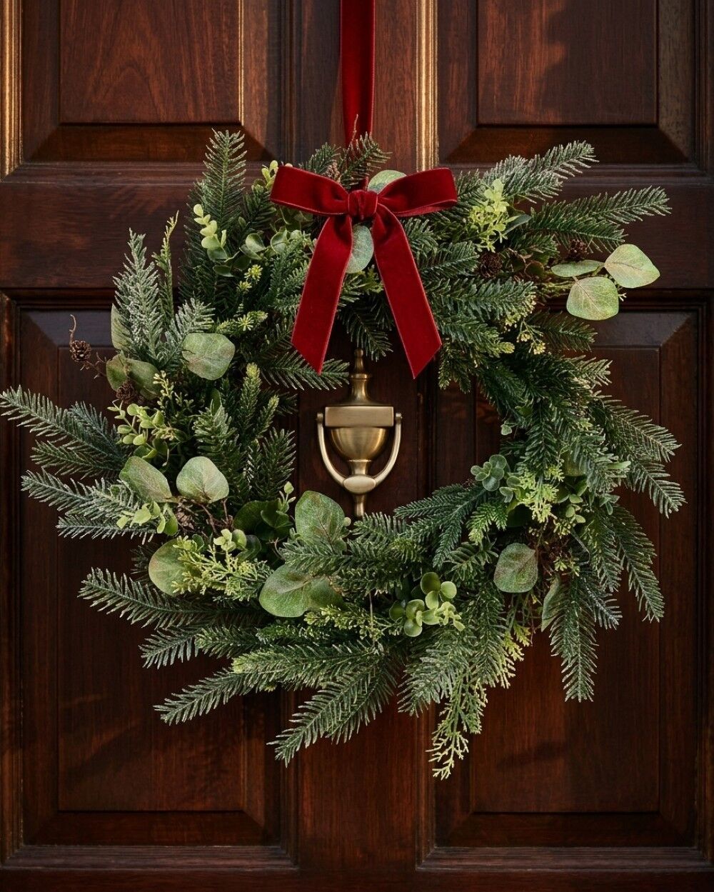 60cm Botanical Mixed Foliage Christmas Wreath With Pine ConesGreen with Brown