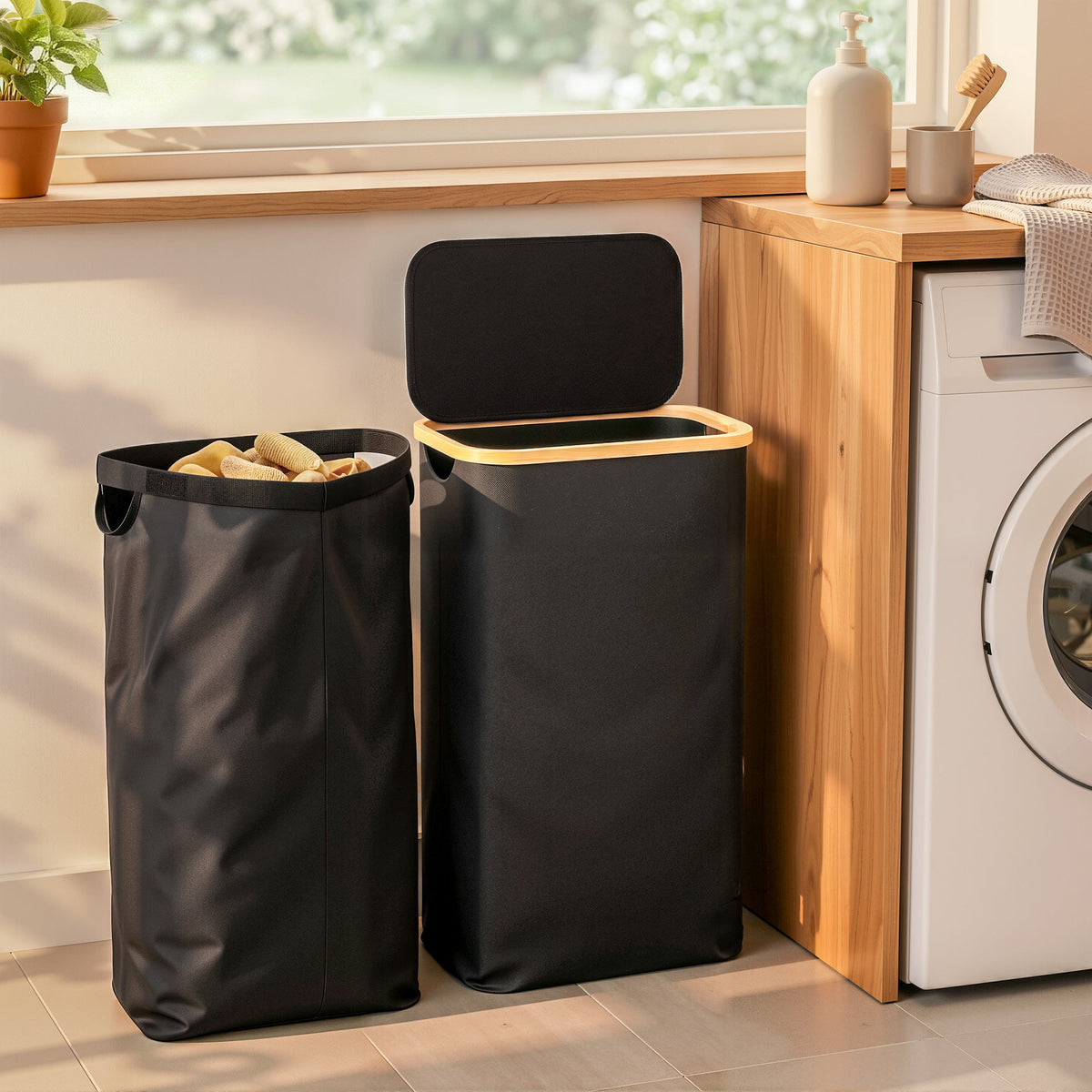 Artiss Laundry Basket with Removable Bag Foldable Black 60L