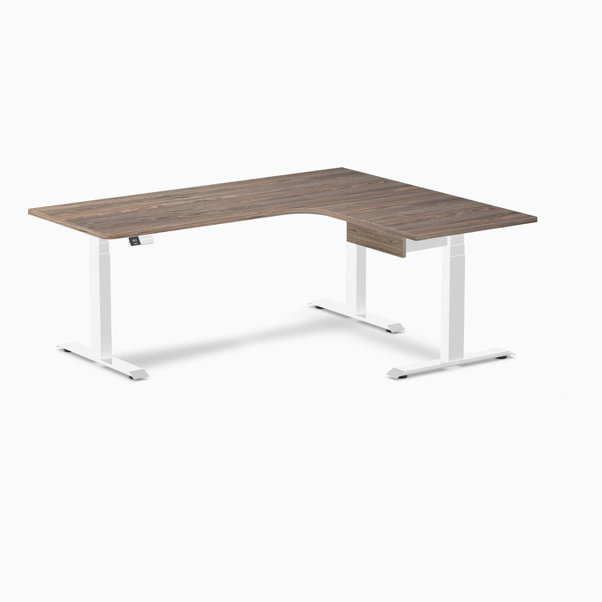 Desky L-Shape Melamine Standing Desk With Drawer 180cm - Right Return Natural Walnut Top and White Leg