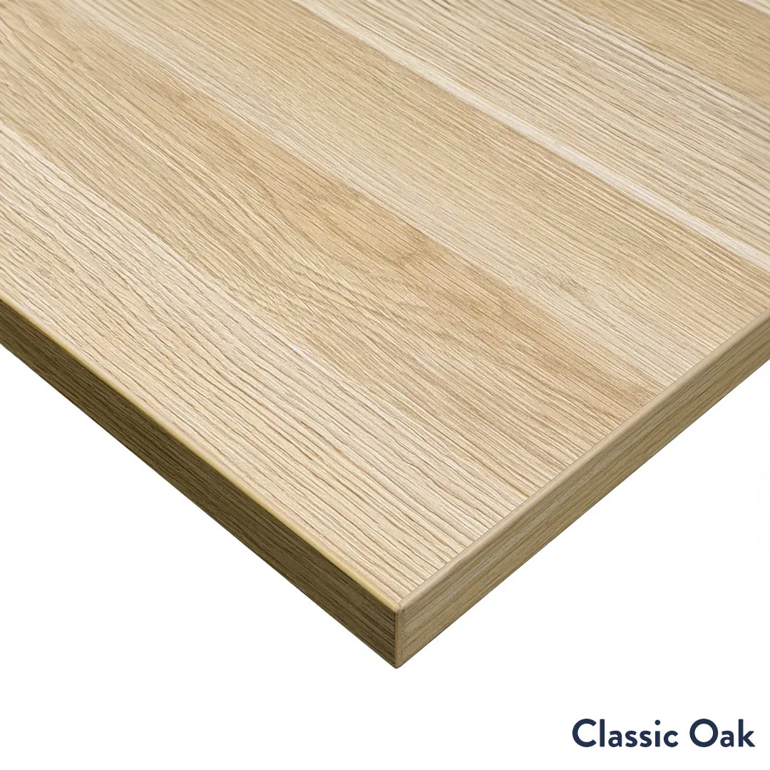 Desky L-Shape Melamine Sit Stand Desk 200cm - Right Return Classic Oak Top and White Leg