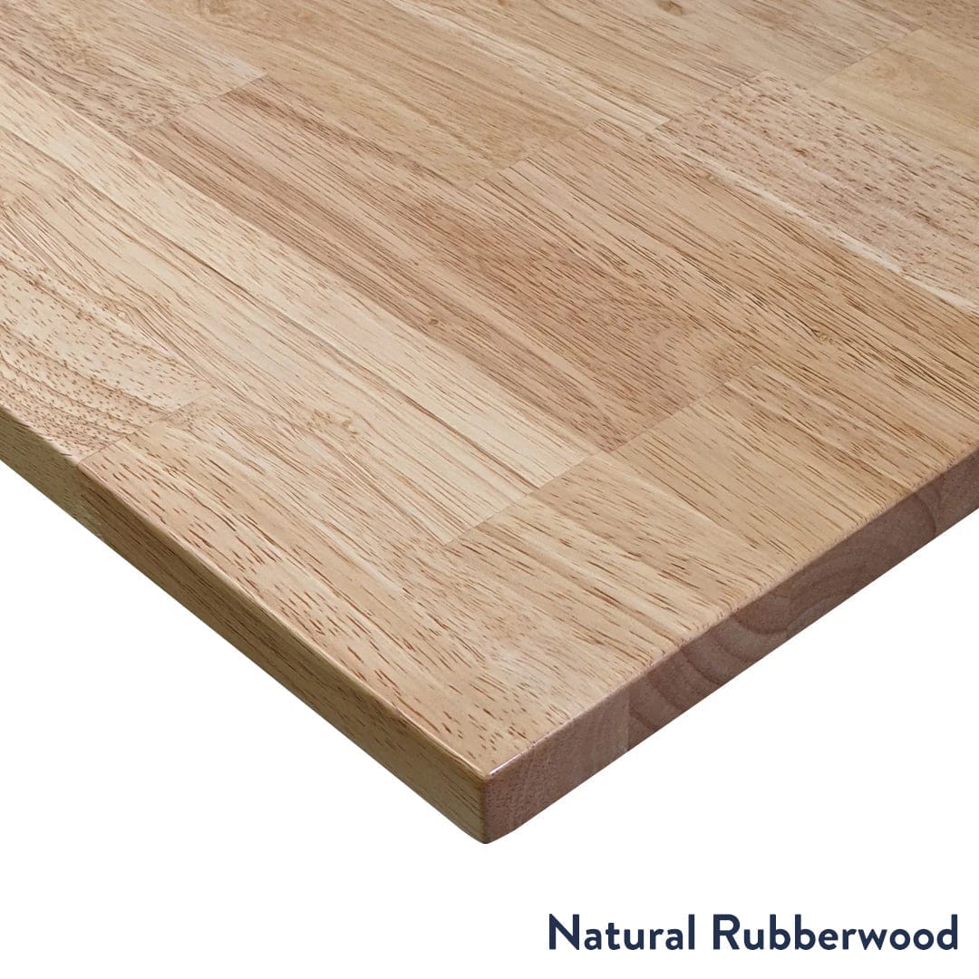 Desky Rubberwood L-Shape Sit Stand Desk 150 x 155 cm Natural Timber Top and White Leg