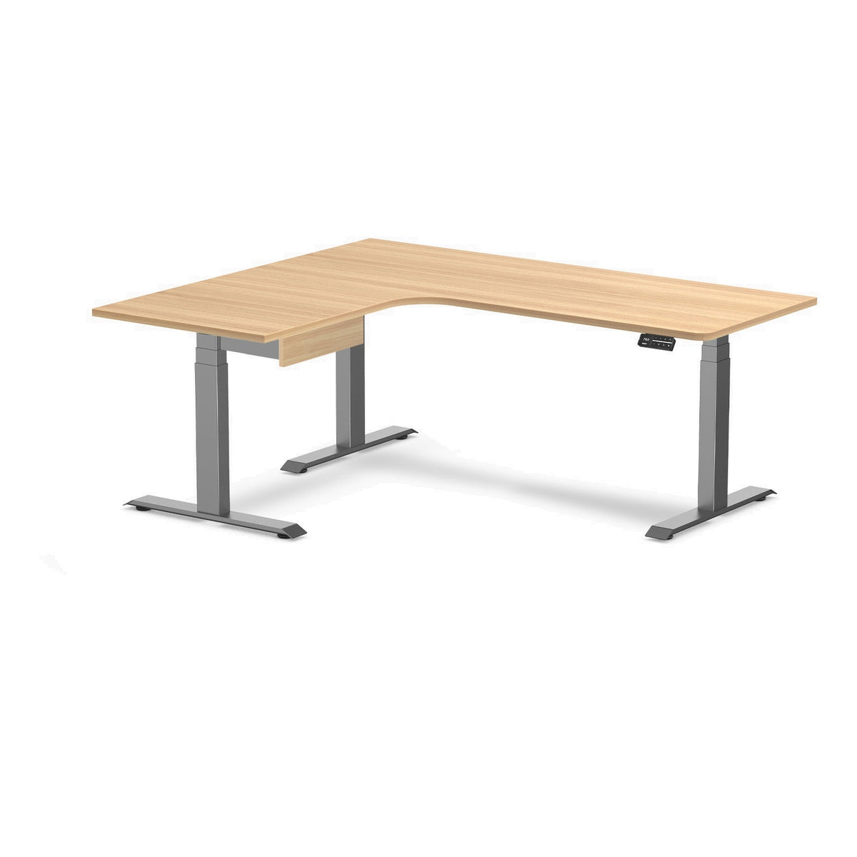 Desky L-Shape Melamine Standing Desk With Drawer 180cm - Left Return Sublime Teak Top and Space Grey Leg