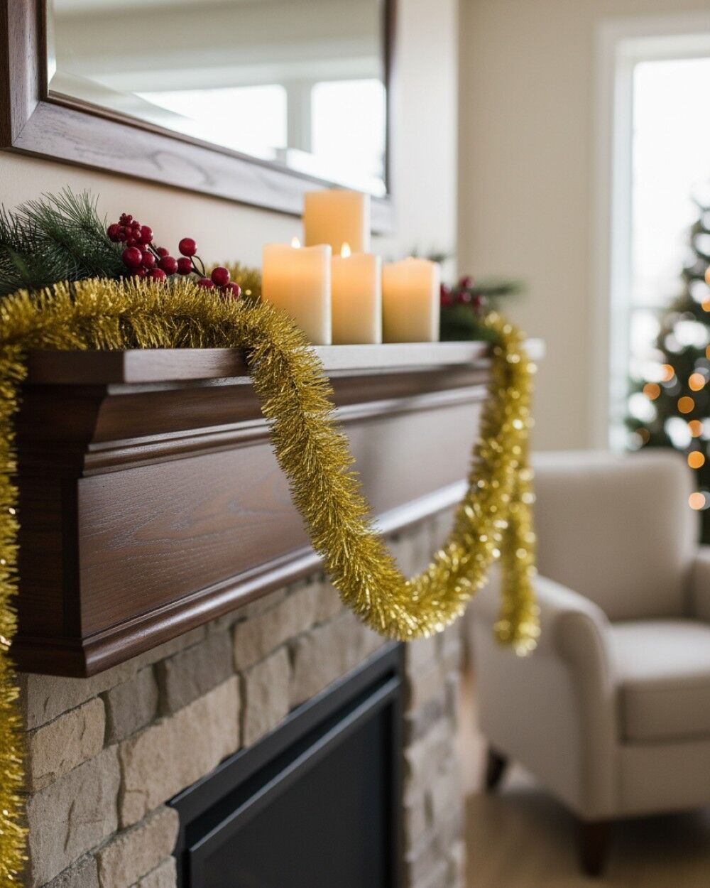 Classic 6ply Gold Metallic Fir Christmas Tinsel Garland | 5m x 50mmGold
